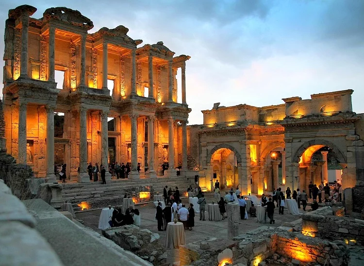 The Library of Celsus illuminated for an evening event